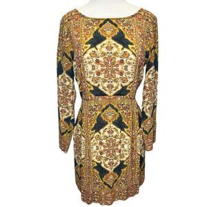 CALYPSO ST BARTH 100% Silk Tunic Dress Small Printed Brown‎ Orange Black Boho